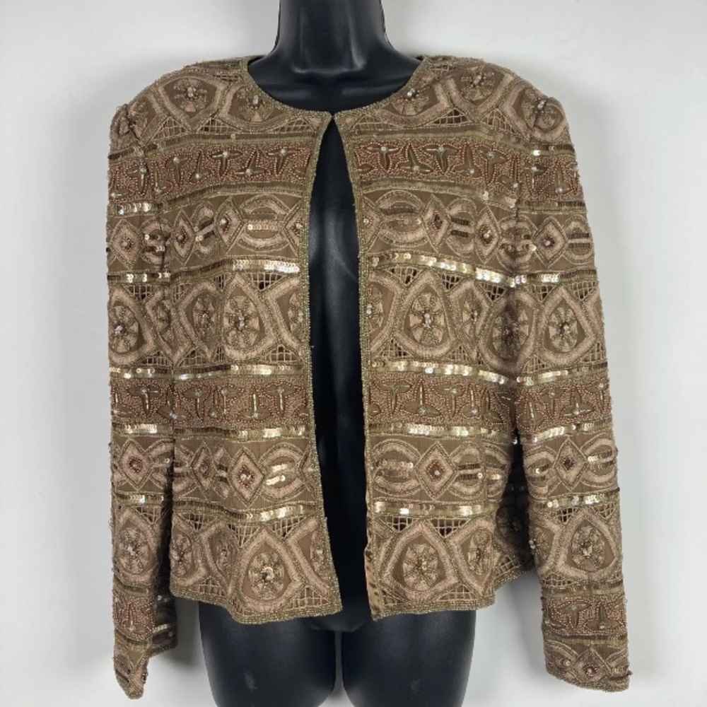 Vintage Scala jacket L Rose Gold Beaded crochet Party Holiday Cocktail